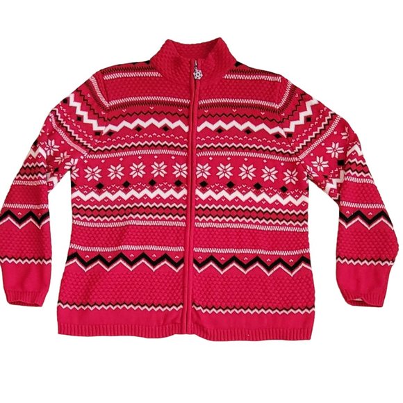 VTG Breckenridge Fair Isle Nordic Zip Front Red Cardigan Sweater Sz XL NEW - Picture 6 of 12
